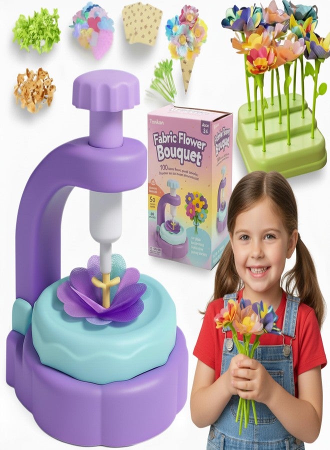 TOMLEON Fabric Flower Bouquet Craft Kit for Girls Ages 3+ - Create Reusable Fabric Flowers with Press Tool & Stems - Endless DIY Bouquets - No Glue, No Sewing - Perfect Creative Gift for Kids - Image 1